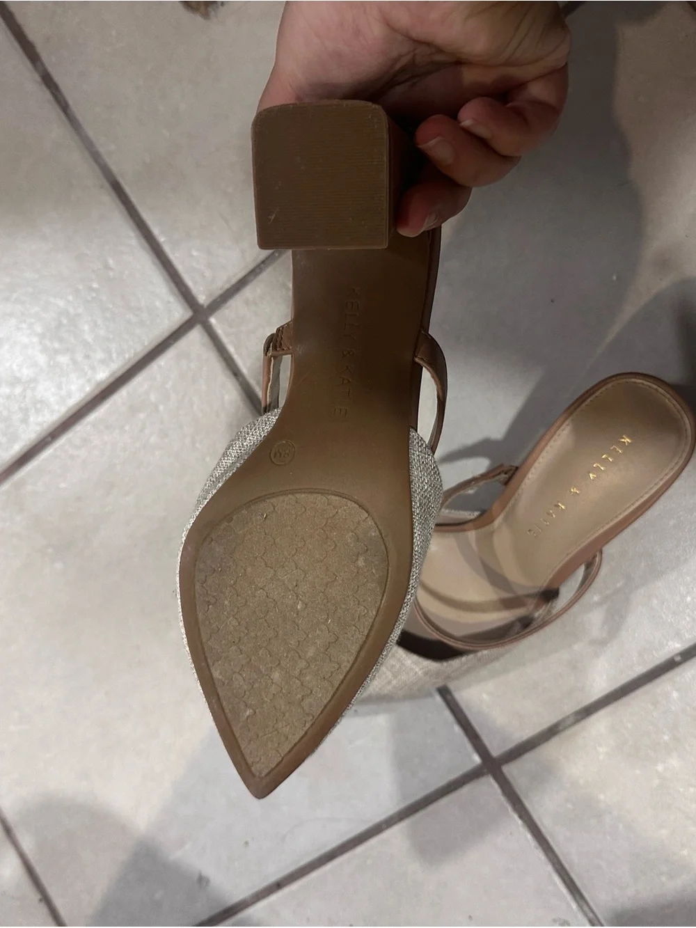 Kelly & Katie Beige Pointed Toe Slingback Heels